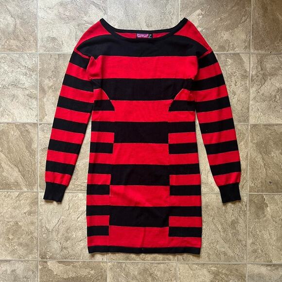 Vtg Y2K Say What Striped Sweater Dress Red Black Mall Goth Punk Grunge Rock Alt - Picture 6 of 9